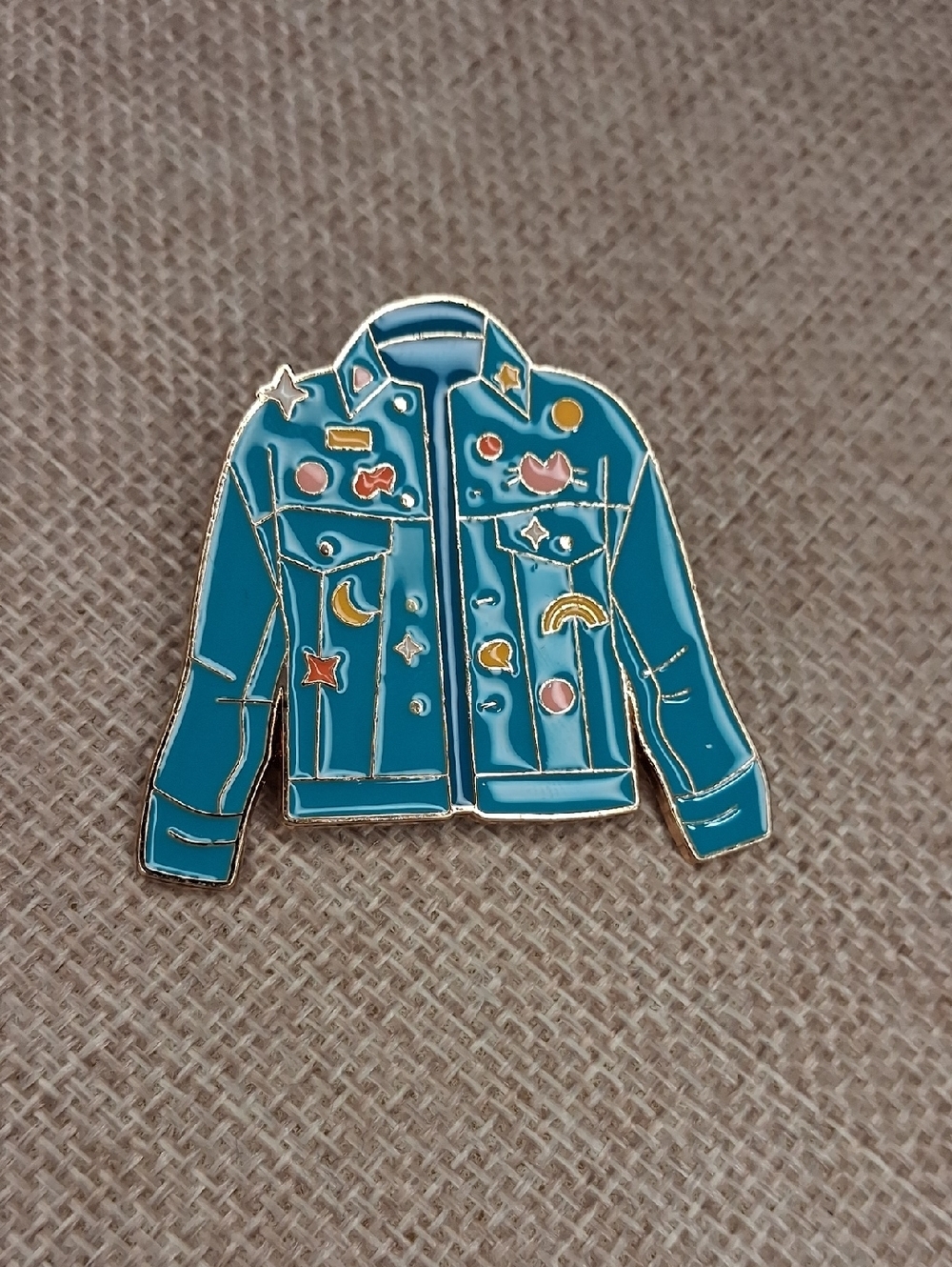 Teal Jacket Enamel Pin Denim Jacket Pin Celestial Rainbow One Size